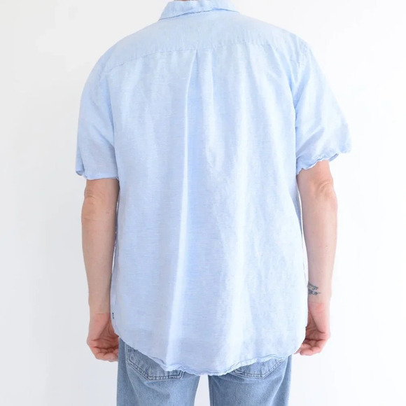 Chaps Sky Blue  52% Linen Button Down Short Sleeve Dress Shirt Size XL - Picture 2 of 10